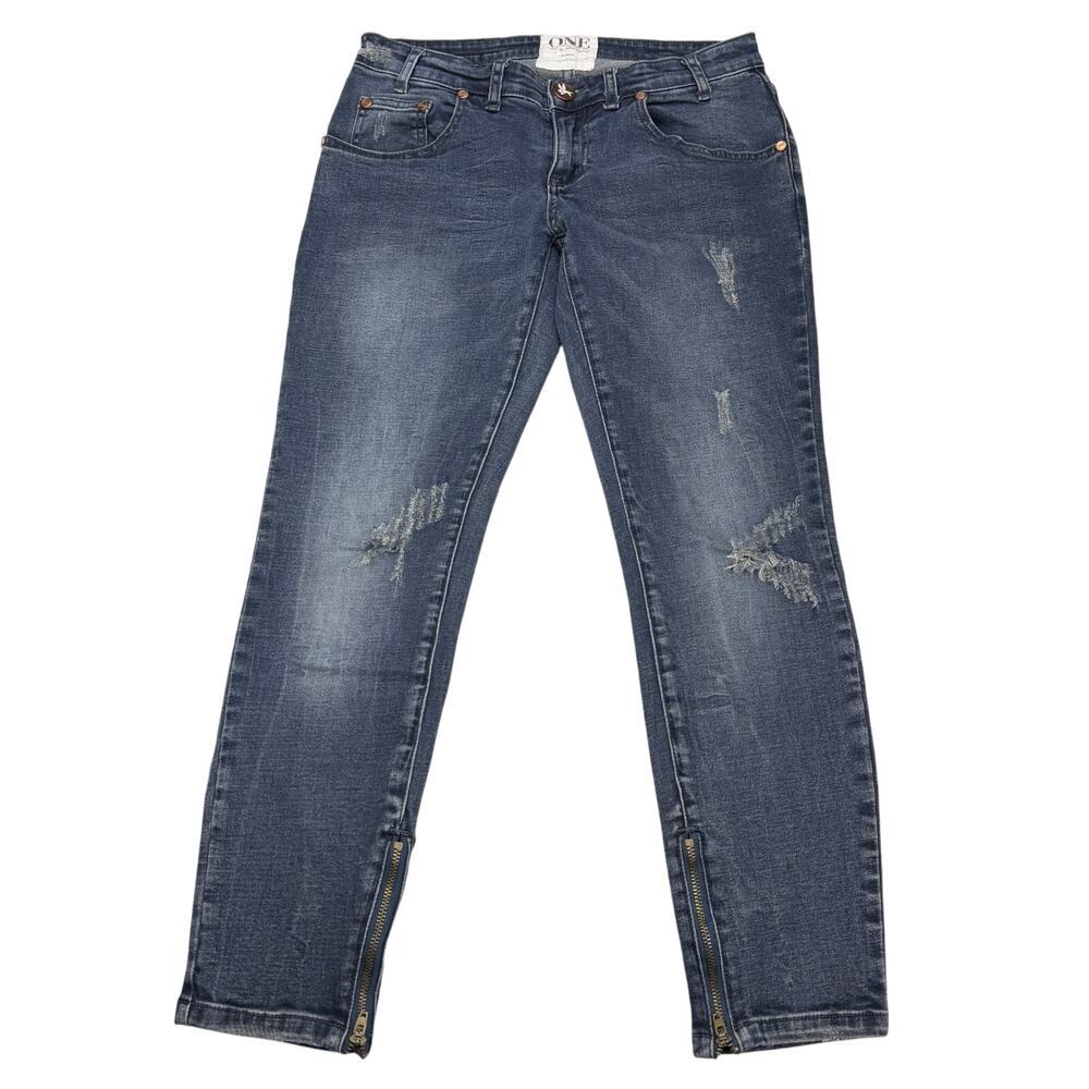 ONE X ONETEASPOON Trashed Freebirds Low Waisted 7/8 Skinny Leg Jean Sz 26
